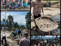 Polsek Pantai Cermin Beserta Anggota Goro Perbaikan Jalan.  Bersama Masyarakat